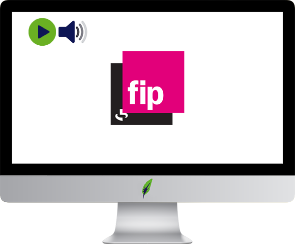 Afbeelding computerscherm met logo radiozender FIP - Frankrijk - in kleur op transparante achtergrond - 600 * 496 pixels